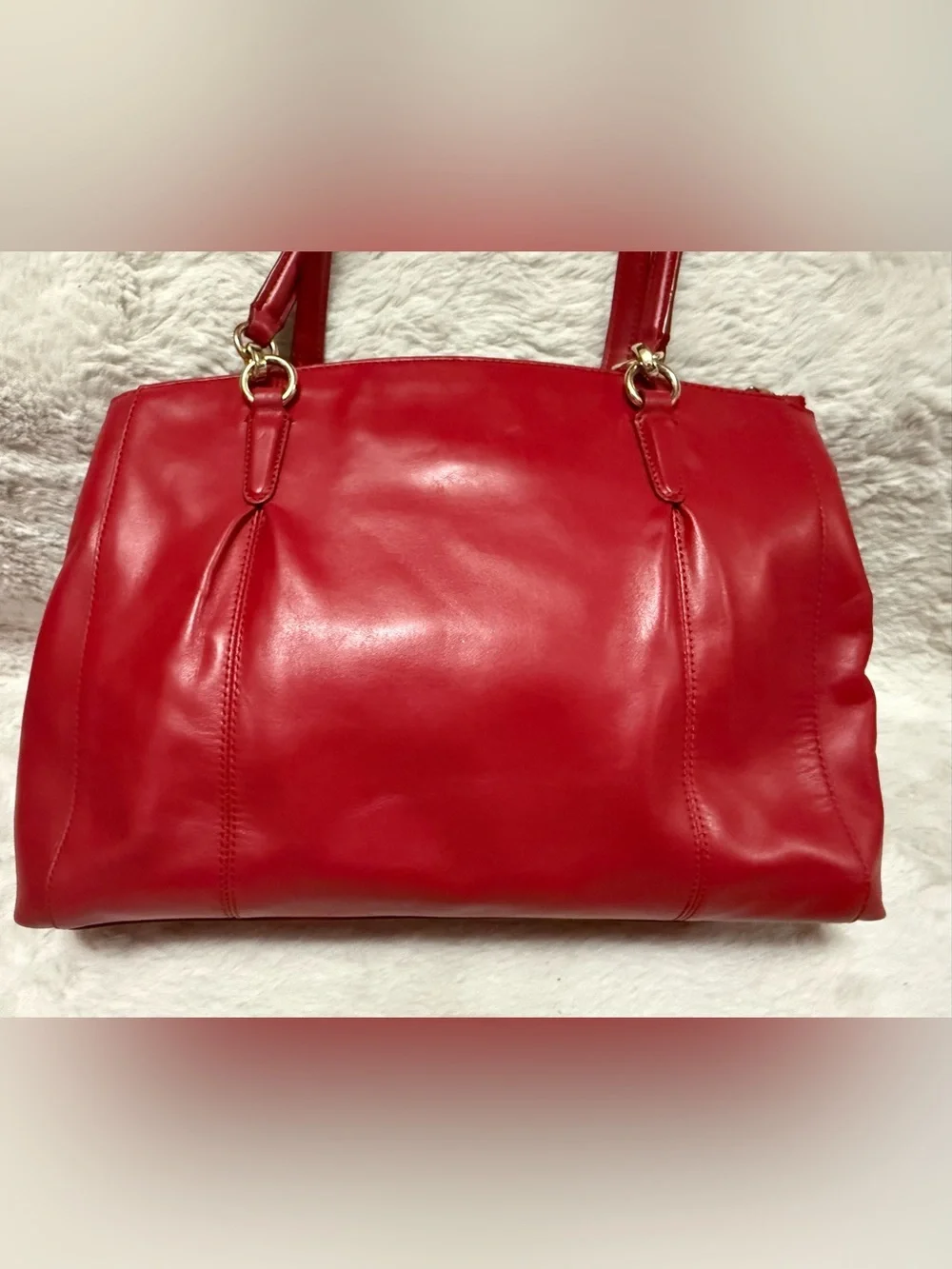 COACH Large Christie Carryall Red Leather Tote with Gold-Tone Hardware